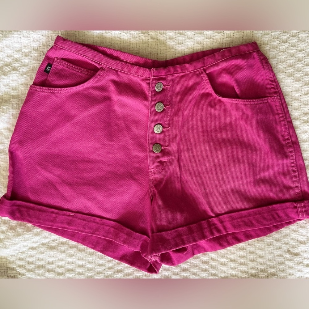 Shorts Vintage 90s Gitano Denim Hot Pink No Waist Cuffed 29.5W